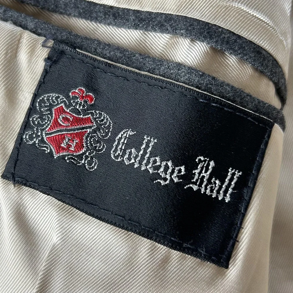 College Hall Wool Blazer Mens 42R Gray‎ Gold Buttons Preppy Ivy